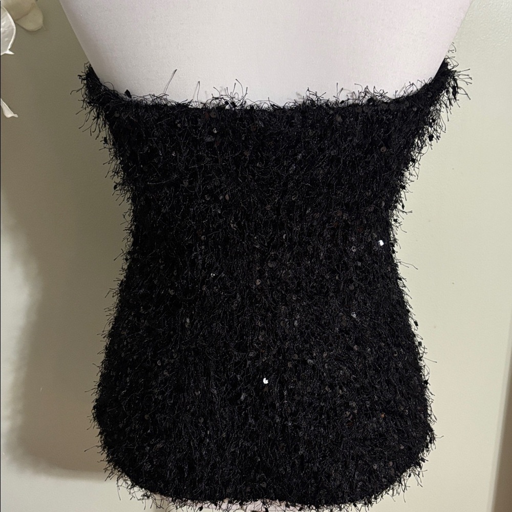 Zara Black Textured Strapless Bustier Top - Picture 6 of 7